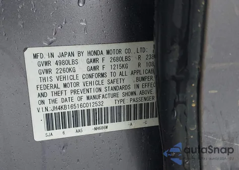 2006 Acura Rl 3.5 from USA, damaged, VIN JH4KB16516C012532
